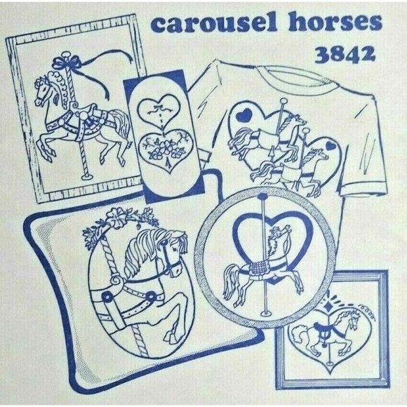 Aunt Martha's Carousel Horses Hot Iron Craft Transfers Needlepoint Embroidery - Picture 2 of 2